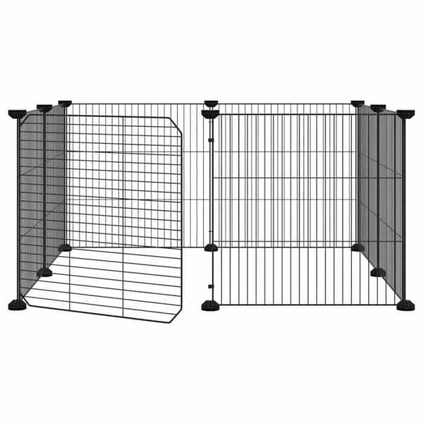 Maison Exclusive - Kæledyrbur med 8 paneler og dør, sort, 70 x 70 x 35 cm, stål