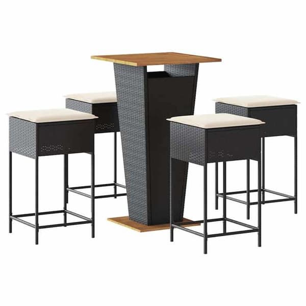 Maison Exclusive - Havebar sæt 5 dele med sorte polyrattan puder Svart