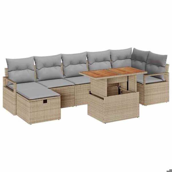 Trädgårdsmöbler - EXKLUSIVT HUS - Set 8 delar - Beige - Poly Rattan - Justerbart bord beige