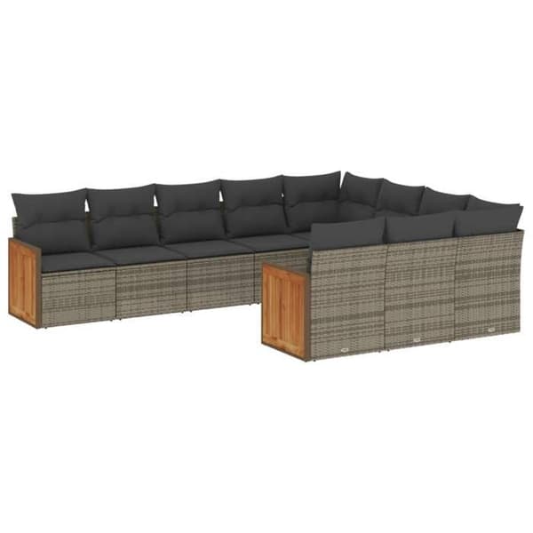 Maison Exclusive - Trädgårdsmöbler med kuddar 10 delar grå flätad resin