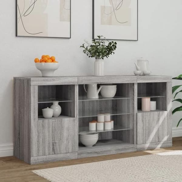 Maison Exclusive - Buffet med LED-lys sonoma grå 142,5x37x67 cm