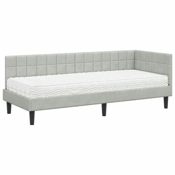Sengestel med madras - EKSKLUSIV HUS - Lys grå velour - Justerbar hovedgærde - Medium skummadras Ljusgrått