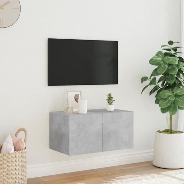 Grå Vägghängd TV-enhet med betonggrå LED-lampor 60x35x31 cm Grå