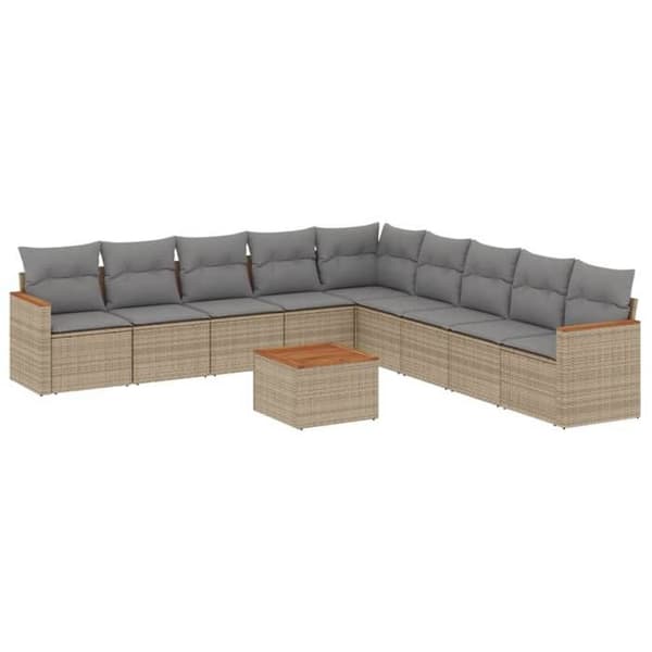 Maison Exclusive - Trädgårdsmöbler med kuddar 10 delar beige flätad resin