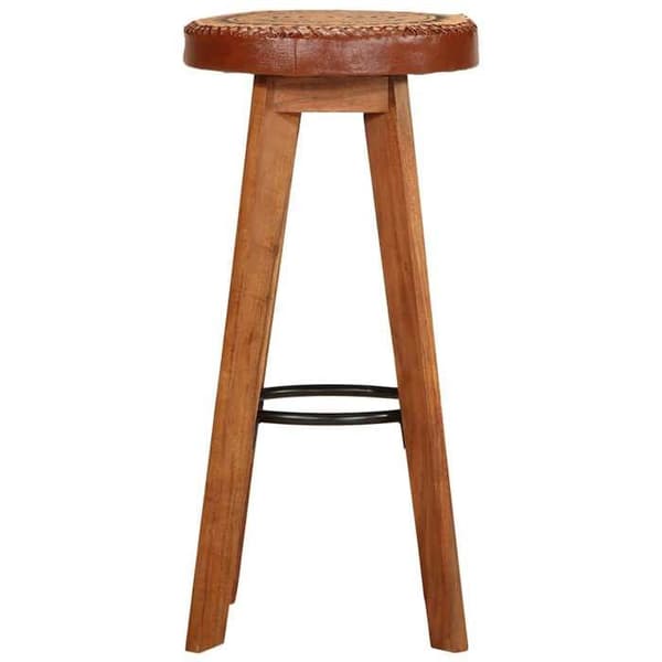Maison Exclusive - Barstolar 2 st Äkta läder och solid akaciaträ