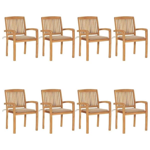Maison Exclusive - Stabelbare havestole med puder sæt af 8 Solid teak beige