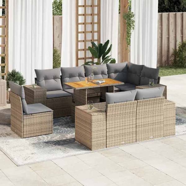 Maison Exclusive - Trädgårdsmöbler med kuddar 9 delar beige flätad resin beige
