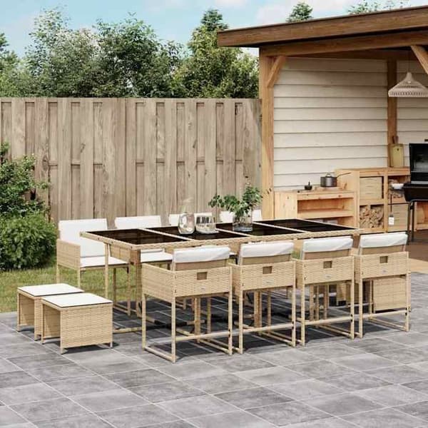Maison Exclusive - Trädgårdsset med matbord och kuddar 13 delar beige