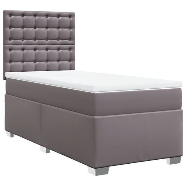 Maison Exclusive - Seng med lameller og madras Grå 90x200 cm Simili læder