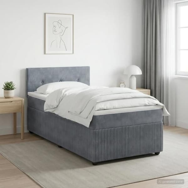 Maison Exclusive - Box spring -sänky patjalla ja LED-valoilla, Tummanharmaa 90 x 190 cm