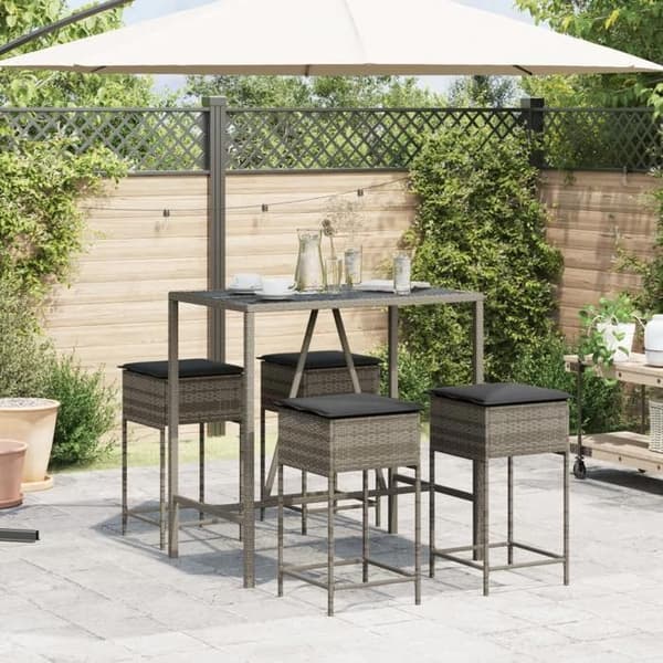 Maison Exclusive - Havebar sæt 5 dele med grå puder i poly rattan Grå