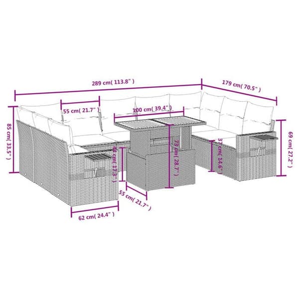 Maison Exclusive - Trädgårdsmöbler med kuddar 10 delar grå flätad resin