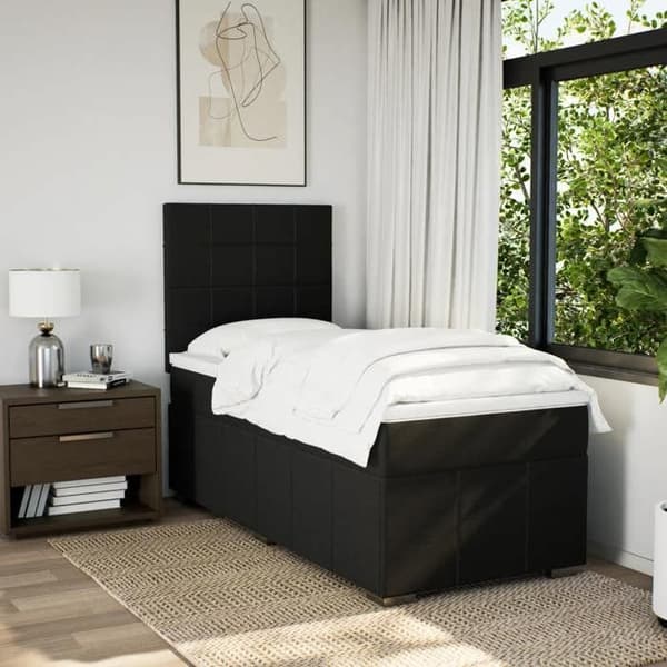 Maison Exclusive - Seng med lamelbund og madras Sort 90x200 cm Stof