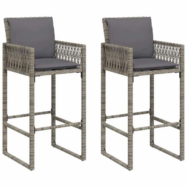 Maison Exclusive - Barstolar trädgård kuddar set om 2 grå flätad resin