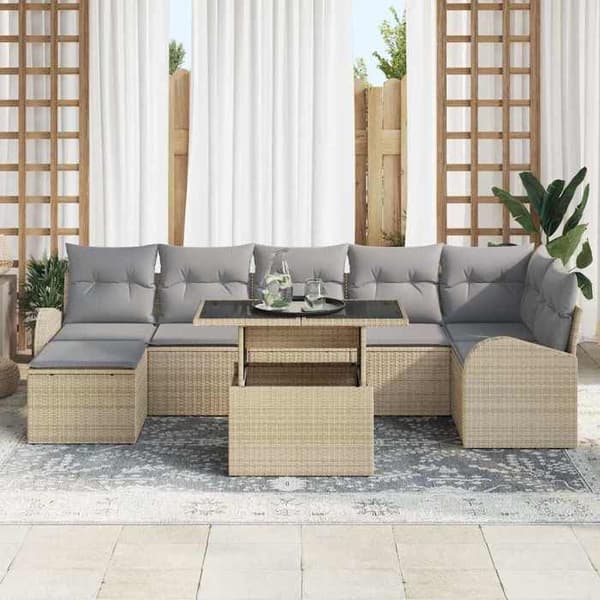 Maison Exclusive - 8 osan beige polyrottinkinen puutarhakalustesetti