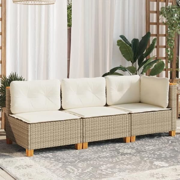Maison Exclusive - Trädgårdsoffa med kuddar 3 platser beige flätad resin beige