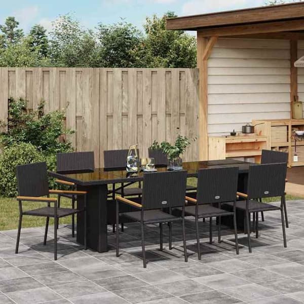 Maison Exclusive - 9 pc have spisebordssæt i sort polyrotin Svart