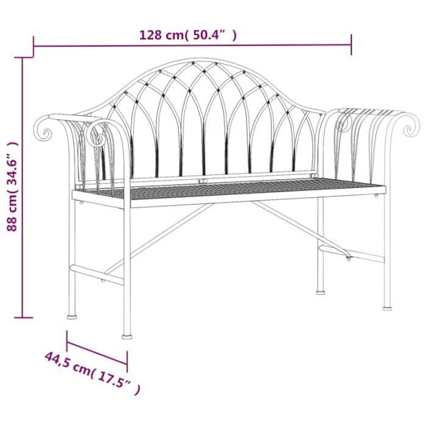 Havemøbel - Eksklusivt Hus - 2 pladser - Sort - Stål 128 cm