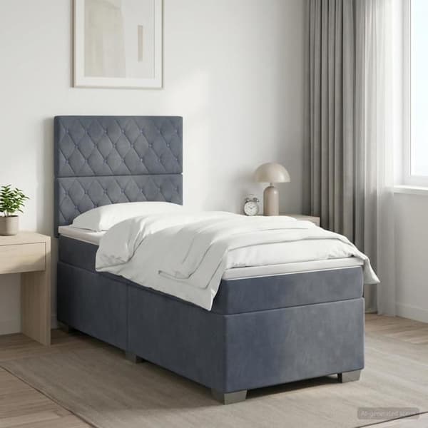 Maison Exclusive - Boxspring-sänky tummanharmaalla patjalla 90 x 200 cm Sametti Mörkgrå