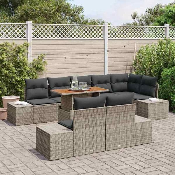 Trädgårdsmöbler - EXKLUSIVT HUS - Modulär - 9 delar - Poly rattan grå - Justerbart bord Grå
