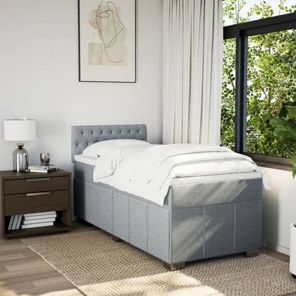 Maison Exclusive - Sengebund med lameller og madras Lys grå 90x200 cm Stof