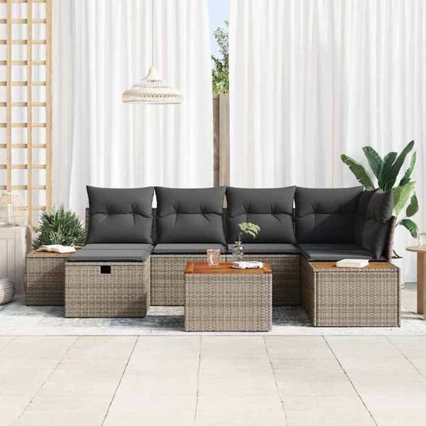 Lounge-soffor - MAISON EXCLUSIVE - Trädgårdsoffenset 7 delar - Grå - Poly Rattan - Modulär Grå polyrotin