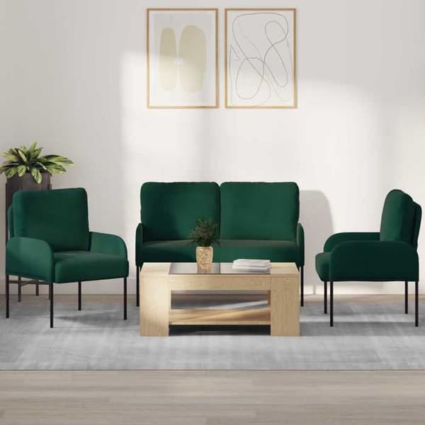 Soffgrupp - EXKLUSIV HEM - 3-delars set - Mörkgrön - Polyesteröverdrag - Modern stil Mörkgrön