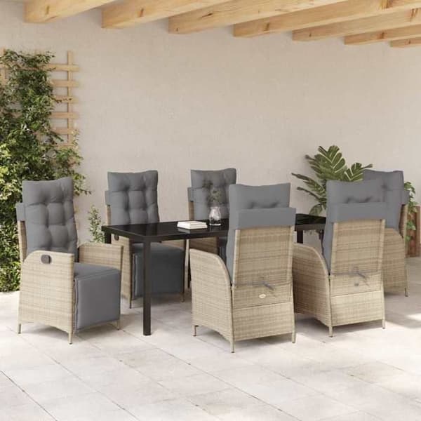 Maison Exclusive - 7 pc spisestue sæt til haven i beige polyrotin beige