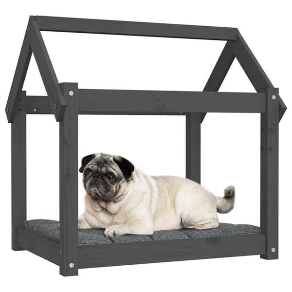 Hundeseng - EKSKLUSIV HUS - 71x55x70 cm - Massivt fyrretræ - Grå - Rektangulær Grå