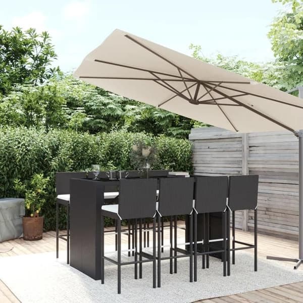 Maison Exclusive - 9-delt havebar sæt med sorte polyrattan puder