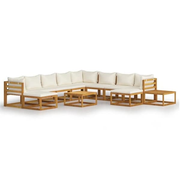 Maison Exclusive - Trädgårdsmöbler 12 delar med kuddar Creme Solid akaciaträ
