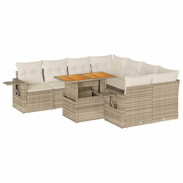 Maison Exclusive - Trädgårdsmöbler med kuddar 9 delar beige flätad resin