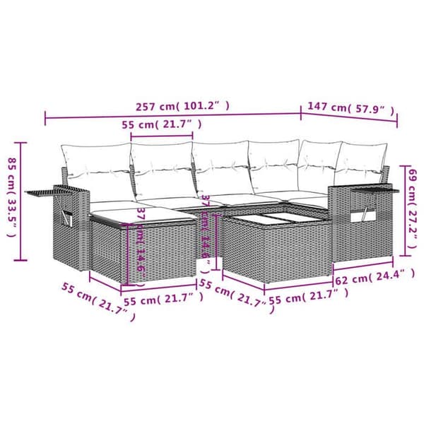 Maison Exclusive - Trädgårdsmöbler med kuddar 7 delar brun flätad resin
