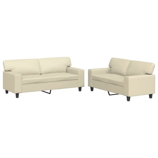 Sofa-sæt - MAISON EXCLUSIVE - 2 dele - Cremefarvet kunstlæder - Metalramme - Blød siddeplads Grädde