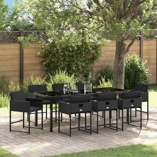 Maison Exclusive - 9 pc have spisebordssæt i sort polyrotin Svart