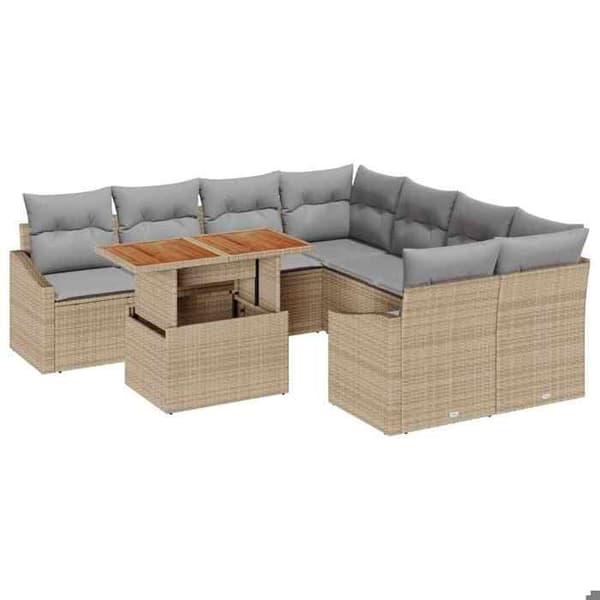 Maison Exclusive - 9-delars trädgårdsoff-set Beige Polyrotting