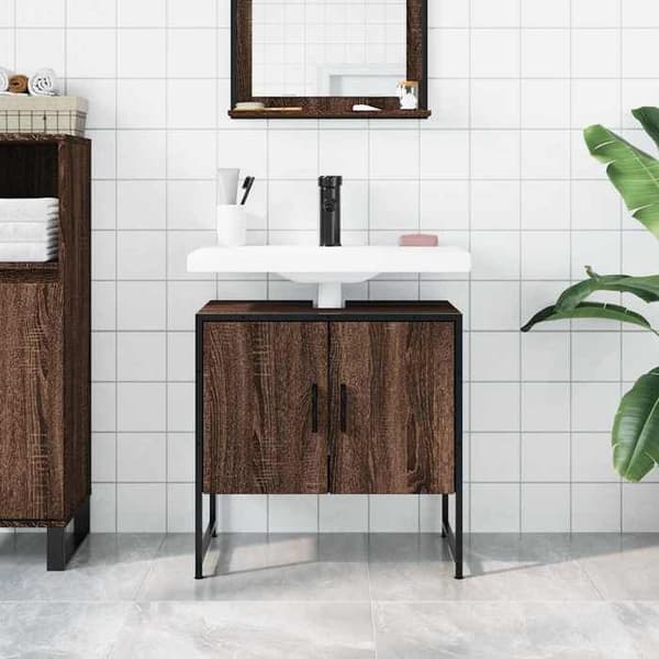 Maison Exclusive - Badeværelsesskab med vask, brunt egetræ 60x33x60 cm