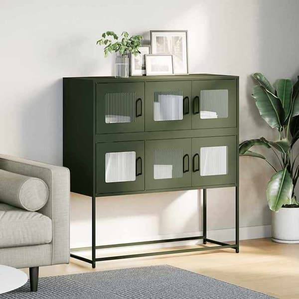 Maison Exclusive - Buffet grøn oliven 100,5x39x107 cm koldvalset stål