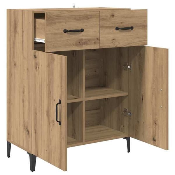 Buffet - EKSKLUSIVT HUS - 69,5 x 34 x 90 cm - Ingeniørtræ - Sorte ben - Flush døre Ek (möbel) och svarta ben