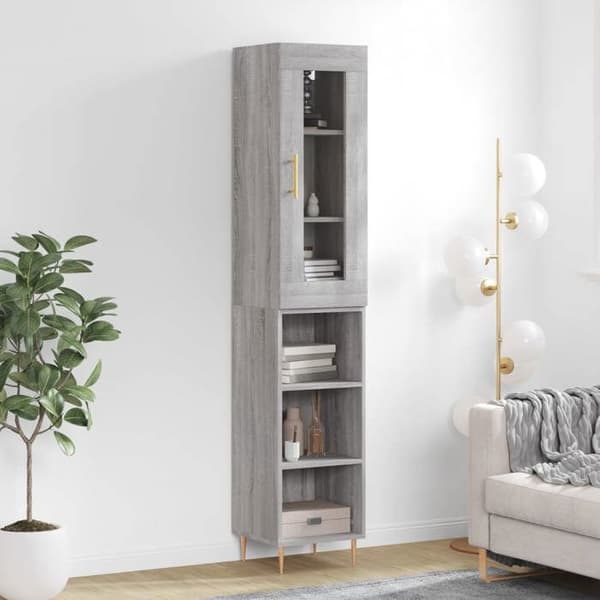 Maison Exclusive - Buffé hög Sonoma grå 34,5x34x180 cm Ingenjörsträ