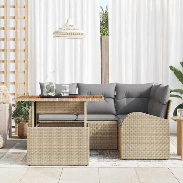 Maison Exclusive - 5 osan beige ja vaaleanharmaa puutarhakalustesarja