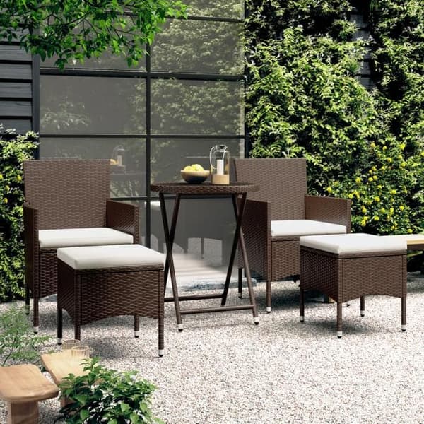 Maison Exclusive - Trädgårdsbistro-set 5 delar polyrotin och härdat glas