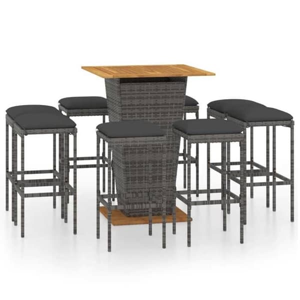Maison Exclusive - Havebar sæt 9 stk. med puder, flettræ Grey Grå