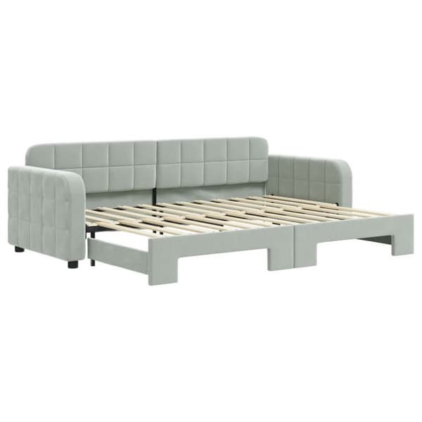 Sofa - EKSKLUSIV HUS - Sofa med udtræk - Lys grå velour - 80 x 200 cm - Lamelseng Ljusgrått