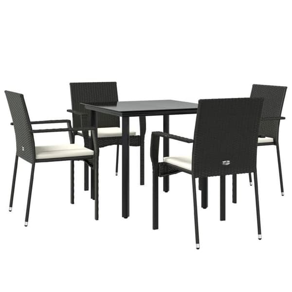 Maison Exclusive - Trädgårds matsalsset med kuddar 5 delar Svart flätad resin