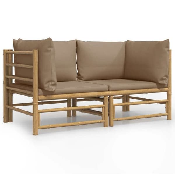 Maison Exclusive - Hörnsoffor för trädgård med taupe kuddar 2 st bambu