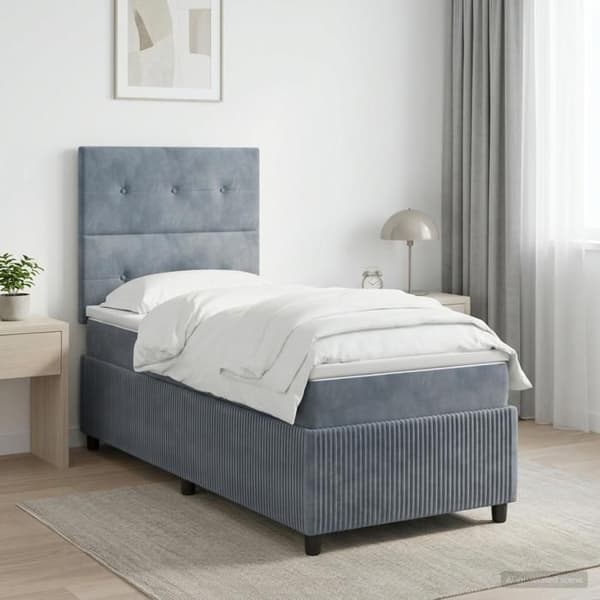 Sengestel med madras - EKSKLUSIV HUS - Boxspring seng 100x200 - Velour - Mørkegrå - Justerbar hovedgærde Mörkgrå