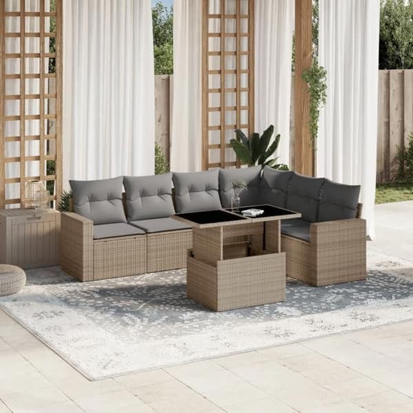 Maison Exclusive - Trädgårdsmöbler med kuddar 7 delar beige flätad resin beige