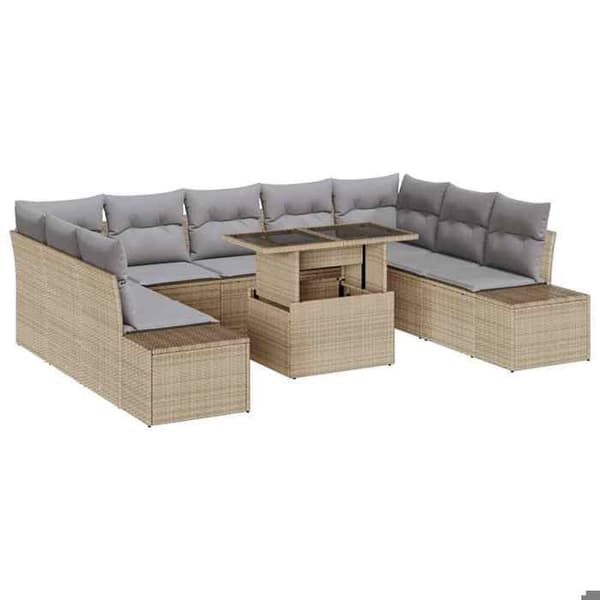 Maison Exclusive - 10-delars trädgårdsoff-set i beige och ljusgrå