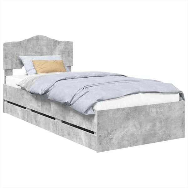 Maison Exclusive - Sängram med låda Grå betong 90 x 190 cm Ingenjörsträ